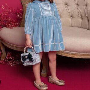 Patachou Velour & Lace Powder Blue Dress